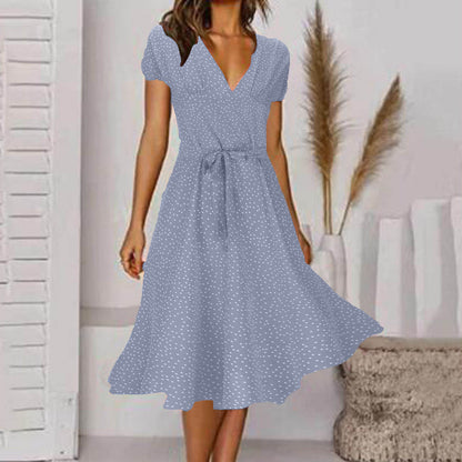 💖💃【50% zniżki 🔥】【S–3XL】Letnia damska sukienka w dużych rozmiarach z dekoltem w serek i krótkim rękawem, w kwiatowe kropki