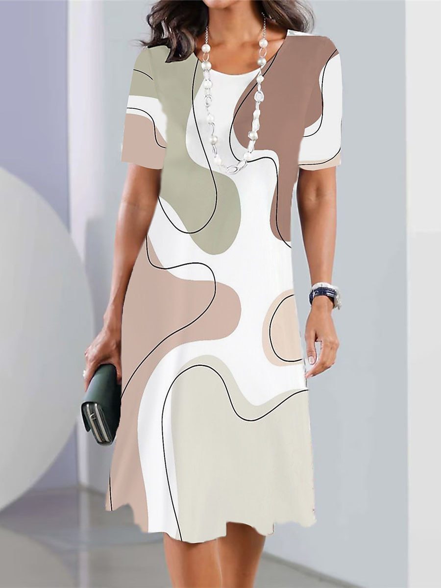 👗2024 damska elegancka sukienka z nadrukiem i okrągłym dekoltem 3668430