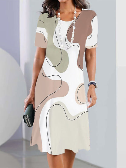 👗2024 damska elegancka sukienka z nadrukiem i okrągłym dekoltem 3668430