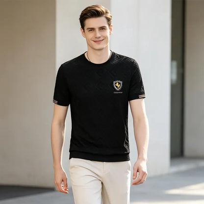 🐎 Premiumowa koszulka męska z haftem "koń bojowy" – lekka i oddychająca, z uczuciem chłodu niczym lodowy jedwab