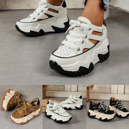 🔥【Bestseller】【35-40】Damskie sandały na koturnie z wycięciem, oddychające sznurowane buty outdoorowe, codzienne sandały na platformie