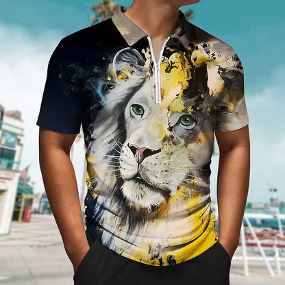 🔥【50% taniej na każdą sztukę】🔥【XXS-5XL】Męska koszulka polo z 3D nadrukiem wzoru lwa