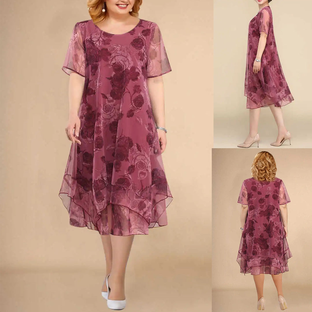 🌺 【L-5XL】Krótka sukienka midi w kwiaty z krótkim rękawem
