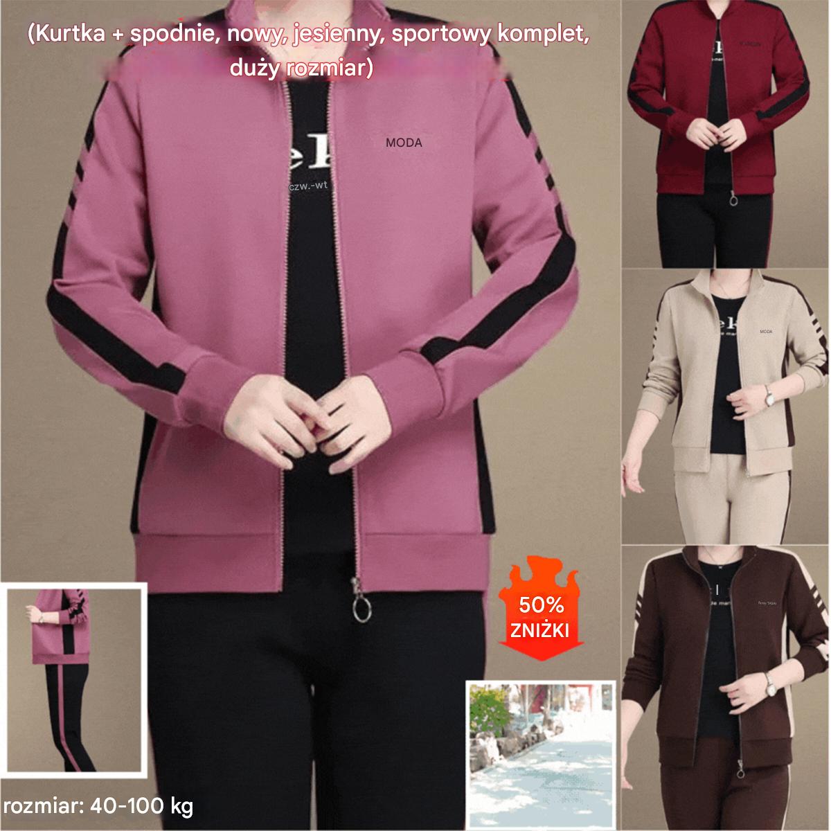 🔥【50% zniżki】🔥【M-5XL】【Kurtka + spodnie】😍 Nowy wiosenny zestaw odzieży sportowej na co dzień, duże rozmiary