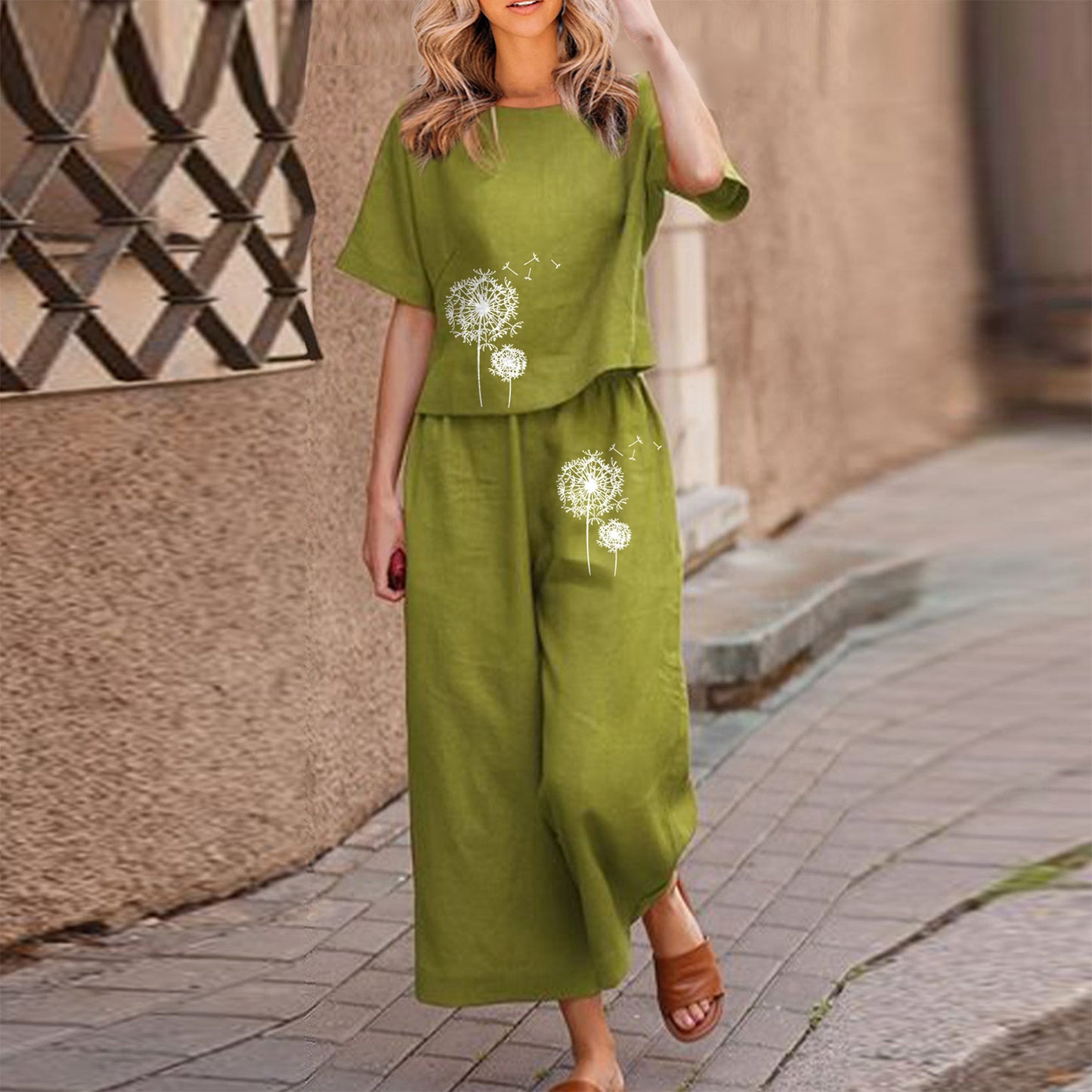 💞【Krótkie rękawy + spodnie】 2025 modny dwuczęściowy zestaw z nadrukiem w stylu casual 3923701