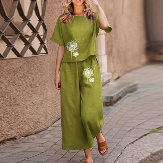 💞【Krótkie rękawy + spodnie】 2025 modny dwuczęściowy zestaw z nadrukiem w stylu casual 3923701