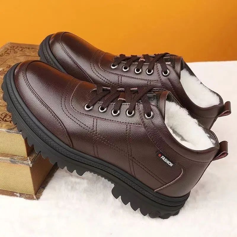 🔥Oferta ograniczona czasowo🔥【39-44】 Zimowe, ciepłe męskie skórzane buty z grubą podeszwą 3862904