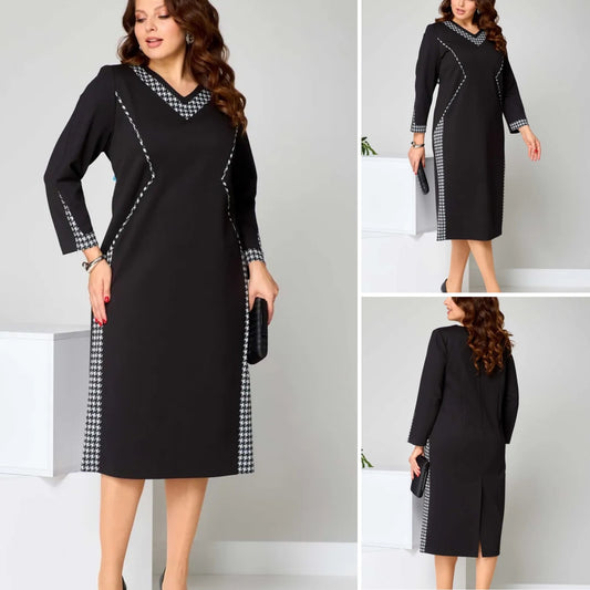 🌸【S-5XL】Jesienno-zimowa elegancka dwukolorowa sukienka 3867772