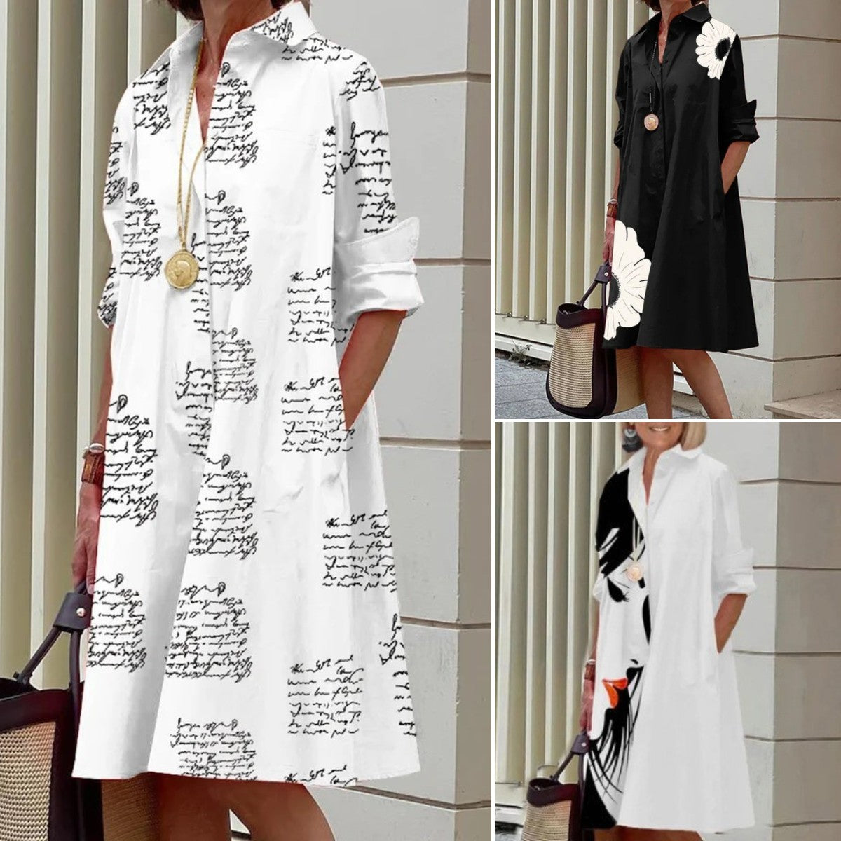 💖[50% zniżki] 👗[S-3XL] Nowa, modna damska sukienka z kołnierzykiem stójkowym, z nadrukiem, modna i elegancka, uniwersalna