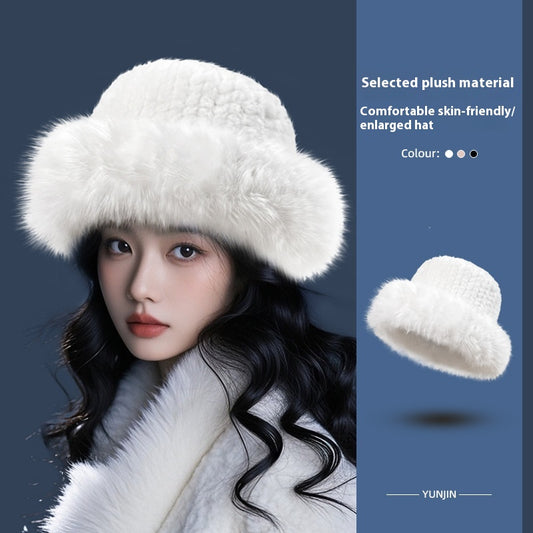 🔥👒 【Nowy produkt, gorąca wyprzedaż】 Zimowa, nowa, modna damska czapka rybacka z ciepłym futrem królika--3851437