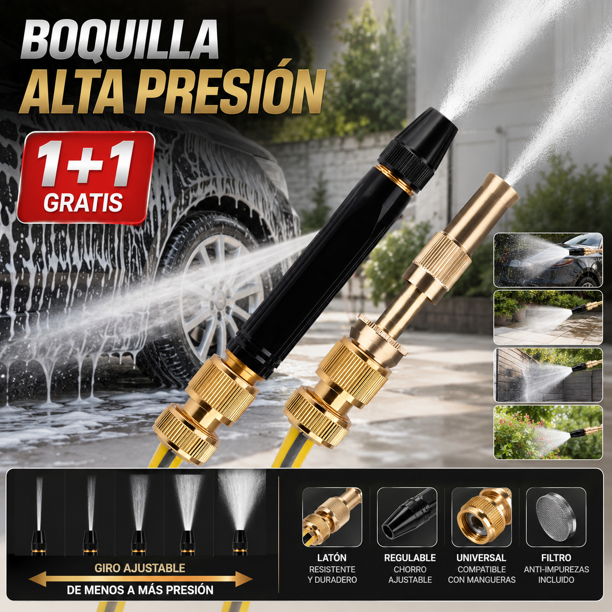 🚿[Set od 2 dijela]💧 Vodeni pištolj visokog tlaka: Pranje automobila, vrt, 10 puta veći tlak, više načina rada ⚡