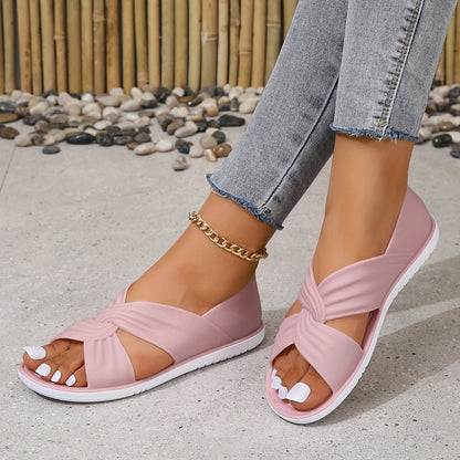 🌻【36-41】🌻2025 Lekkie damskie płaskie sandały z krzyżowymi paskami - puste letnie buty codzienne, miękkie, wygodne i swobodne