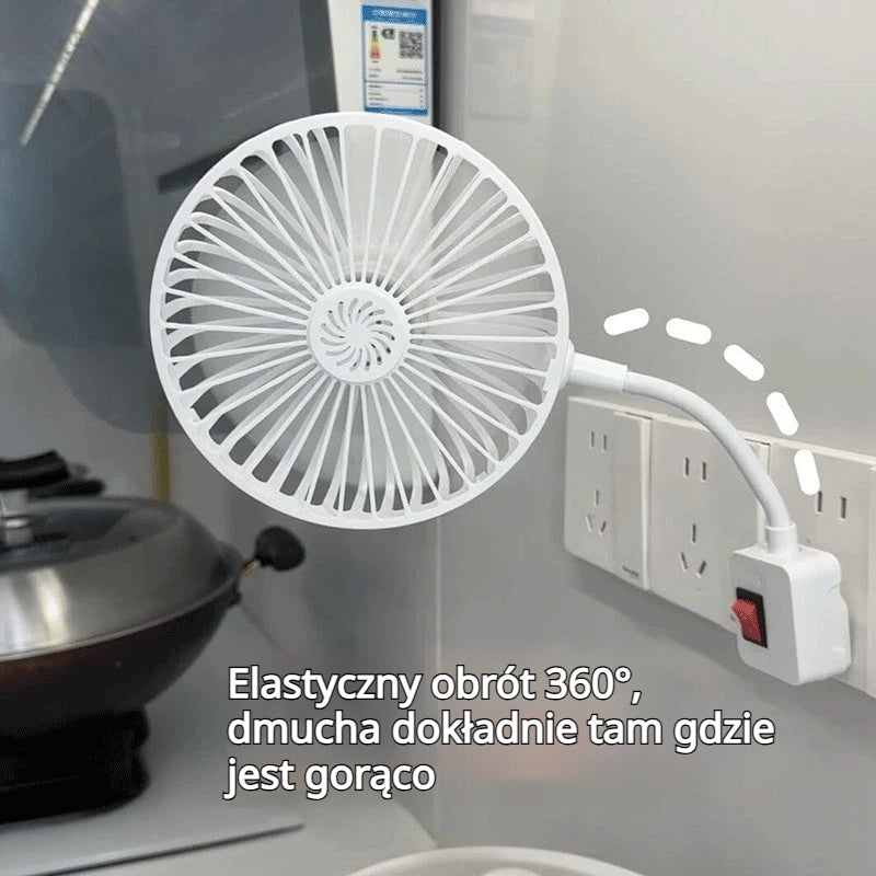 🔌💨 Mini wentylator obrotowy 360° do gniazdka – mocne chłodzenie do kuchni, łazienki, sypialni i biura