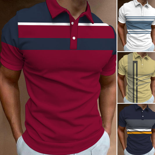 🔥【50% zniżki na jedną sztukę】👔【S-6XL】Nowa, letnia męska koszulka POLO w paski z nadrukiem 3D--3641226