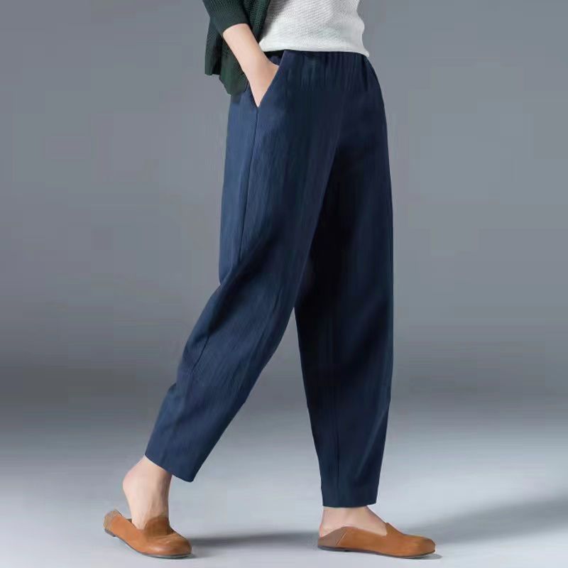 💥🔥【S-5XL】✨💕 Елегантен дамски ежедневен панталон от памук и лен с широки крачоли и еластична талия