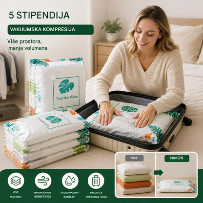 🧳【Set od 5 dijelova】💨 Velika, stlačiva vakuumska vrećica za pohranu: nije potrebna pumpa, nepropusna je i idealna za uštedu prostora u koferima i kod kuće ✈️