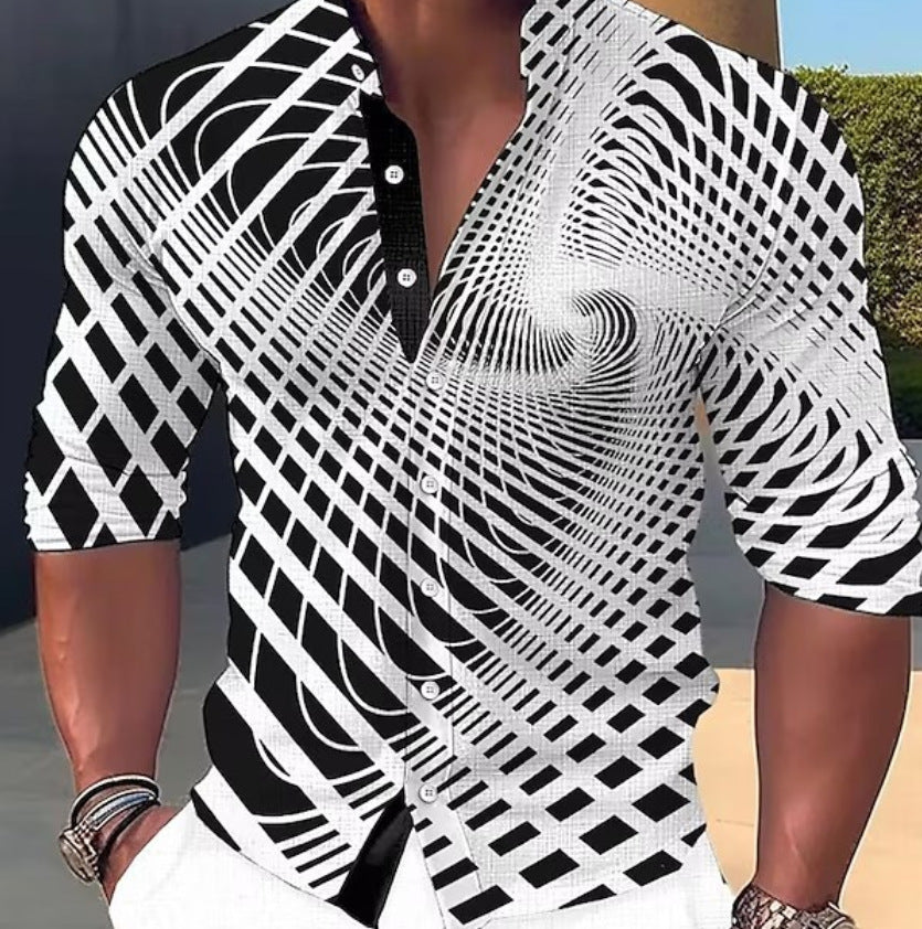 💥💥【50% zniżki】👔【S-6XL】Nowa męska koszula z nadrukiem z bawełny, geometryczny wzór, modna, przyjemna w dotyku