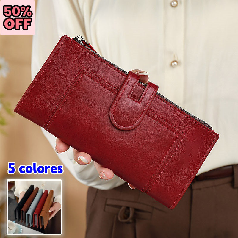 ✨👜 Damski portfel z prawdziwej skóry w stylu vintage, zapinany na podwójny zamek i z wieloma przegródkami na karty 3845321