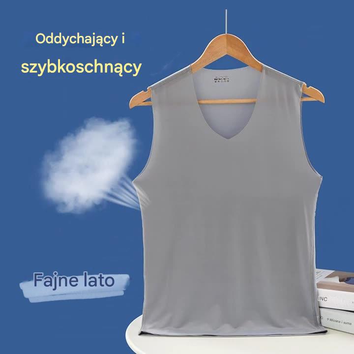 ❄️🆒【Kup 3, otrzymaj 2 gratis – razem 5 sztuk 🔥】【L–5XL】Letni męski podkoszulek z jedwabiu lodowego, bezszwowy, cienki, w dużych rozmiarach