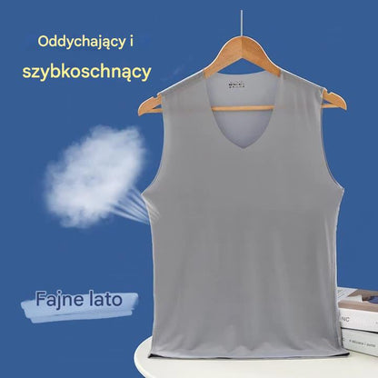 ❄️🆒【Kup 3, otrzymaj 2 gratis – razem 5 sztuk 🔥】【L–5XL】Letni męski podkoszulek z jedwabiu lodowego, bezszwowy, cienki, w dużych rozmiarach