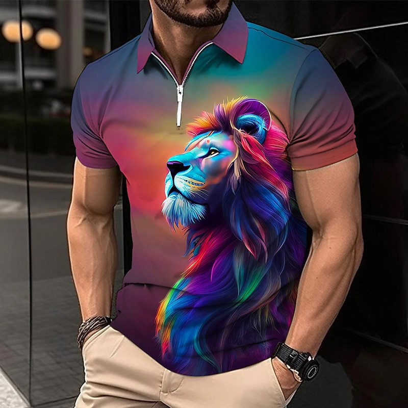 🔥【50% taniej na każdą sztukę】🔥【XXS-5XL】Męska koszulka polo z 3D nadrukiem wzoru lwa