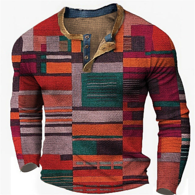 👔【S-4XL】Nova muška Henley košulja dugih rukava – moderna majica s 3D digitalnim printom
