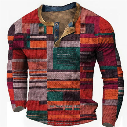 👔【S-4XL】Nova muška Henley košulja dugih rukava – moderna majica s 3D digitalnim printom