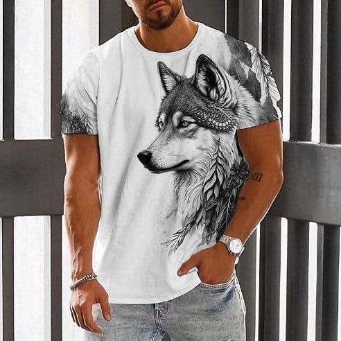 (Za pobraniem) 【S-6XL】 Modny letni męski T-shirt z nadrukiem Wolf King_3616504
