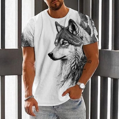 (Za pobraniem) 【S-6XL】 Modny letni męski T-shirt z nadrukiem Wolf King_3616504