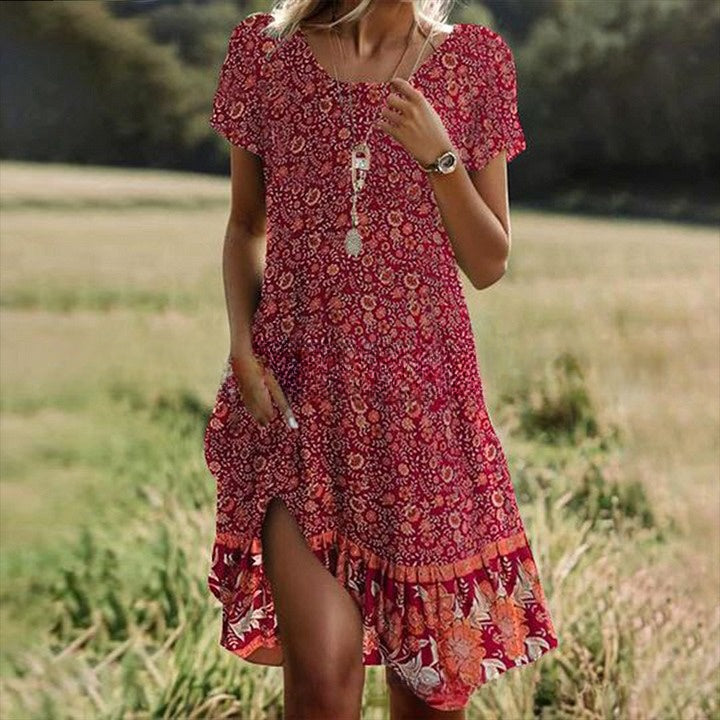🛒📣【Ostatni dzień promocji】💖【S-3XL】👗Nowa sukienka codzienna z okrągłym dekoltem i nadrukiem na wiosnę i lato 2025