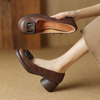 👠【35-40】2025 nove 4CM svestrane modne mekane kožne cipele s retro debelom petom i okruglim prstima3915276