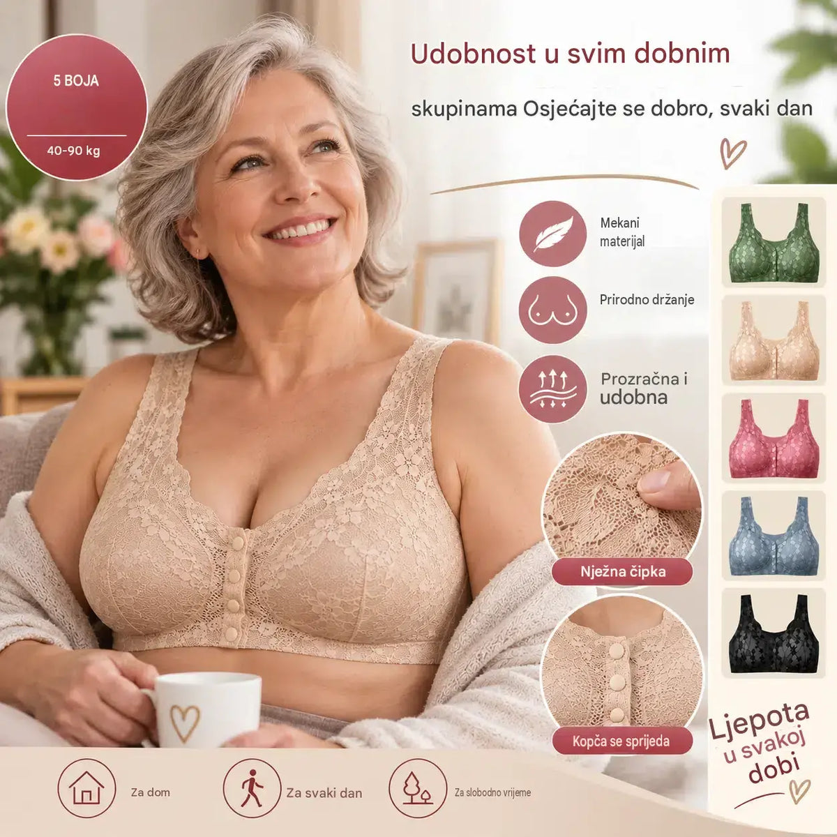 😍【Pakiranje od 3】Ženski grudnjak bez žice s prednjim gumbima ❤️【40-100 kg】