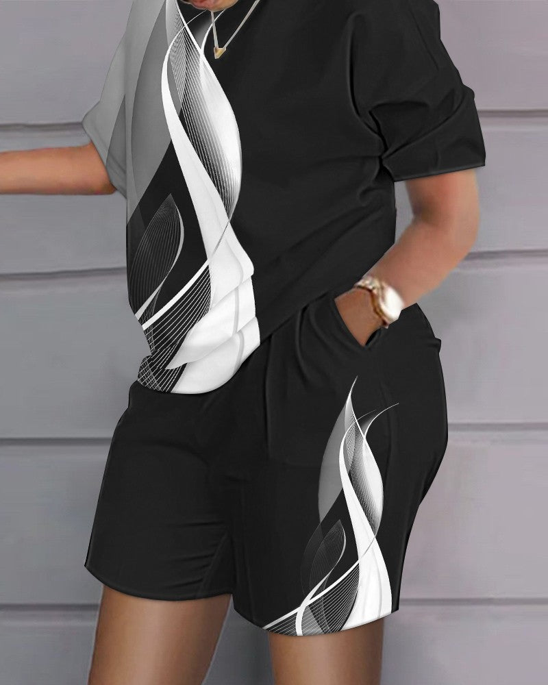 🔥【50% ZNIŻKI】😍 【S-4XL】Letni, duży, luźny, swobodny komplet z nadrukiem (top + spodenki)