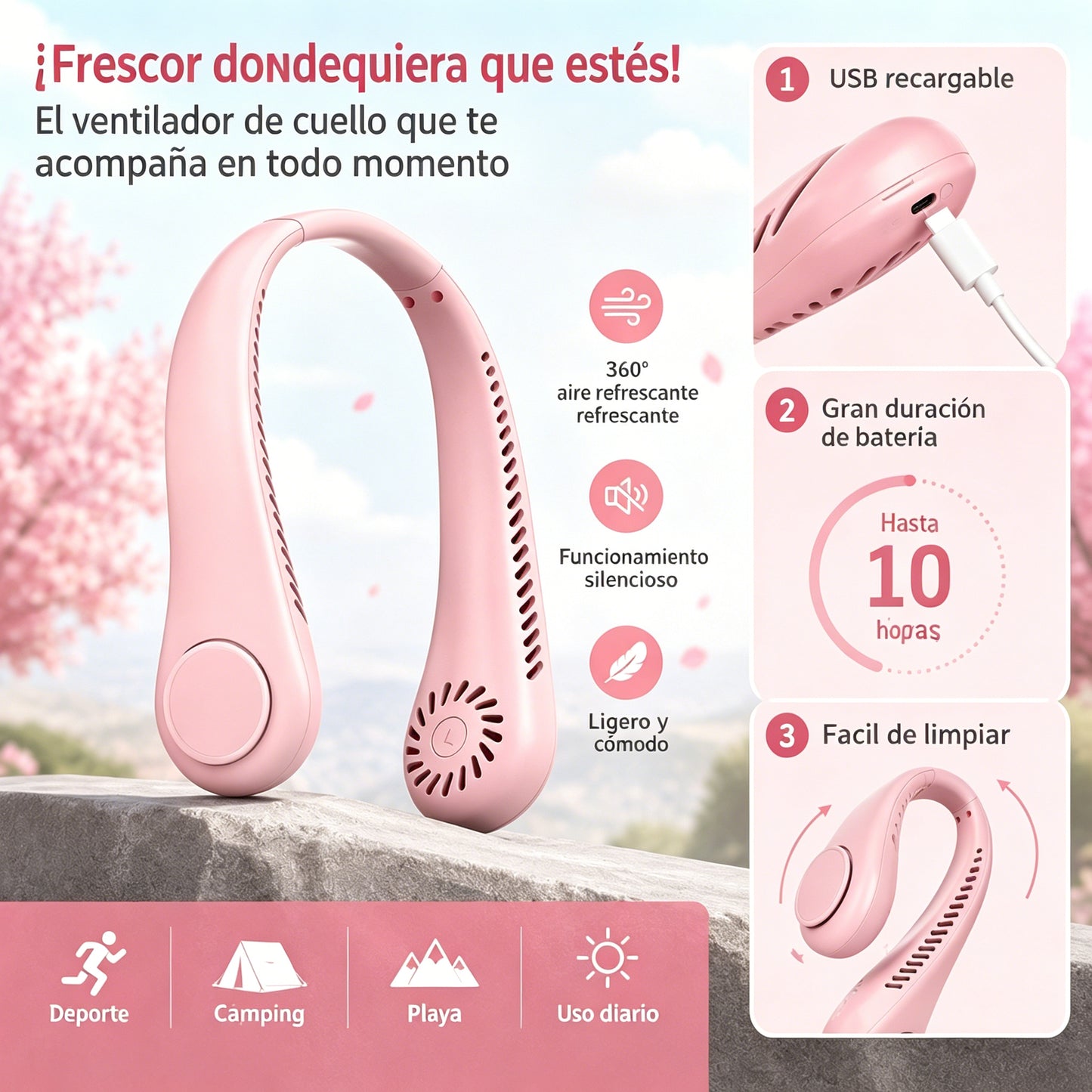 💨 Ventilator za hlađenje koji se nosi oko vrata – izuzetno tih, prijenosan, s rotacijom od 360° – idealan izbor za ljeto 🌞