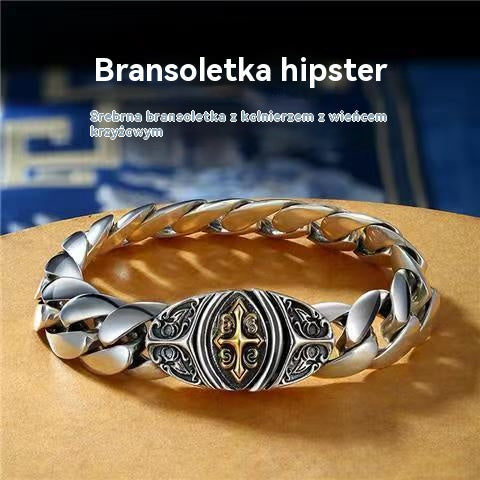 🔥【Pierwsza oferta specjalna】Męska bransoletka z głównym krzyżem ze srebra próby 925