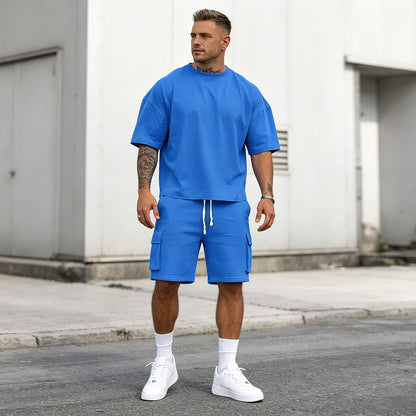 👖【Platba na dobierku】Pánska dvojdielna letná športová súprava - pohodlné tričko s krátkym rukávom a šortky na každodenné nosenie aj doma