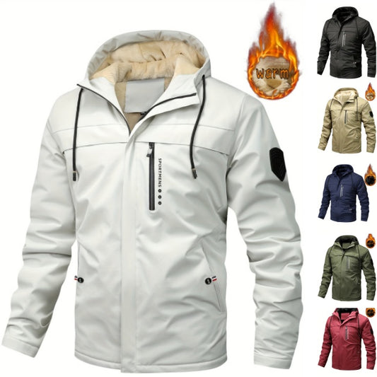 🎉💁‍♂️ Męska zimowa kurtka z wełny, ocieplana, wodoodporna, kurtka typu softshell--3820612