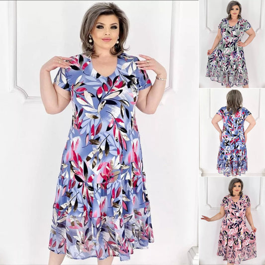 💟【S-5XL】👗2024 nowa elegancka sukienka z szyfonu w kwiaty--3667880