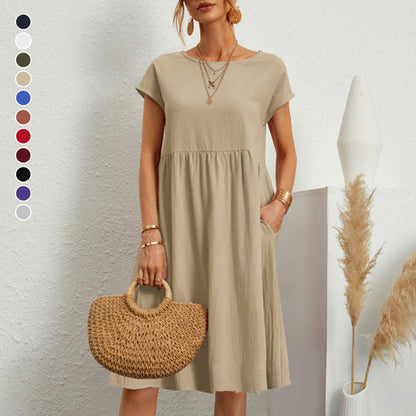 😍【Promocja na zmianę sezonu】👗【Rozmiary S-5XL】 Damska sukienka lniano-bawelniana nowość 2026, z dekoltem okrągłym, wygodnym krojem