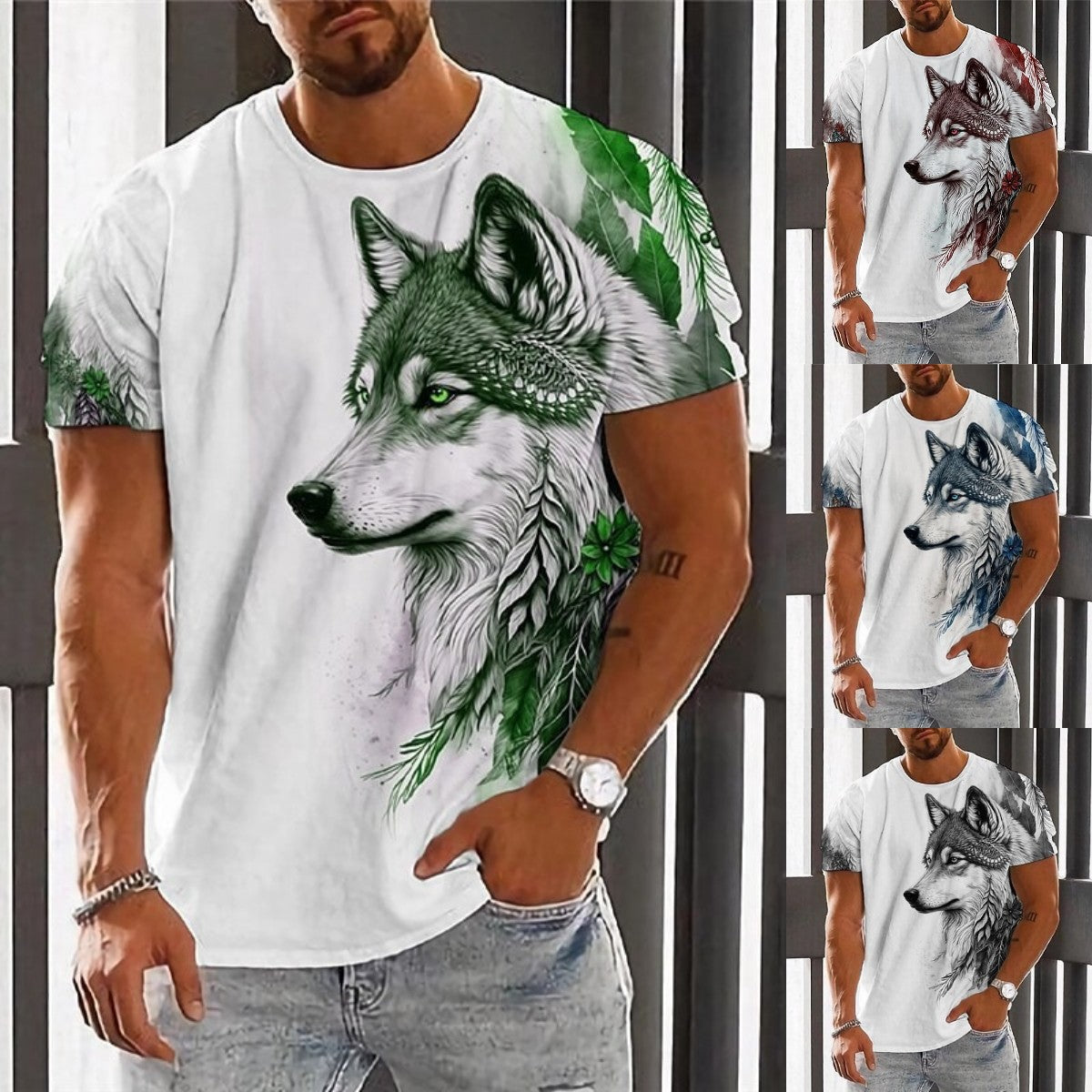 (Za pobraniem) 【S-6XL】 Modny letni męski T-shirt z nadrukiem Wolf King_3616504