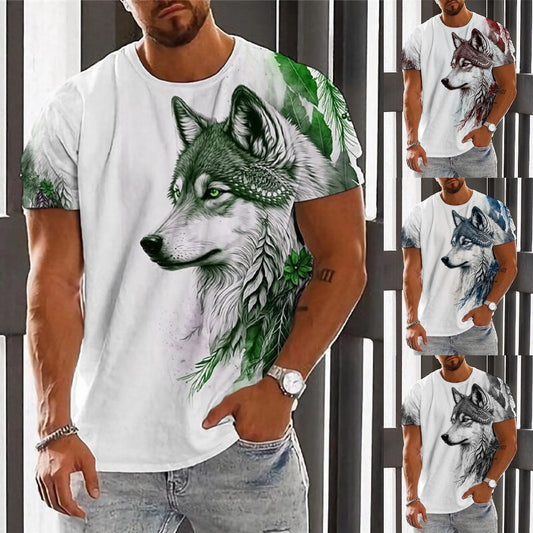 👕【2XS-6XL】🏆Nowość letnia - męska koszulka z nadrukiem wilka - przyjazna dla skóry bawełna, miękka i oddychająca