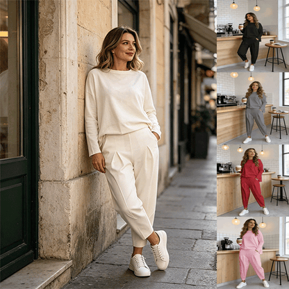 【Posebna ponuda -50%】Jednobojni okrugli izrez dugih rukava丨Ženski ležerni set ✅Kvalitetan materijal ✅Lako se kombinira