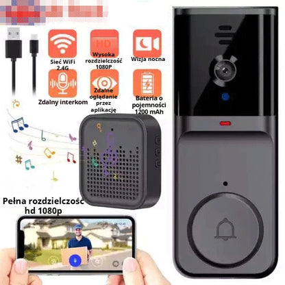 🔥【Promocja – bezpośrednia obniżka 120 zł】🔥 Bezprzewodowa kamera do dzwonka: 1080P, kąt widzenia 170°, ekran 4,3 cala, wodoodporność IPX65, tryb nocny