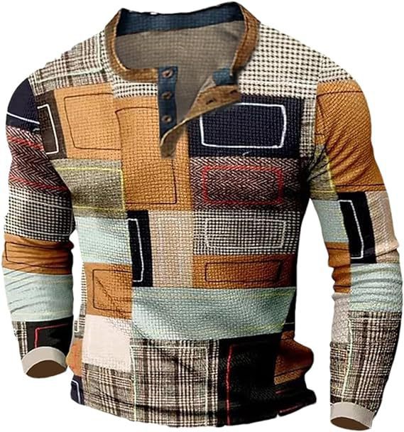 👔【S-4XL】Nova muška Henley košulja dugih rukava – moderna majica s 3D digitalnim printom