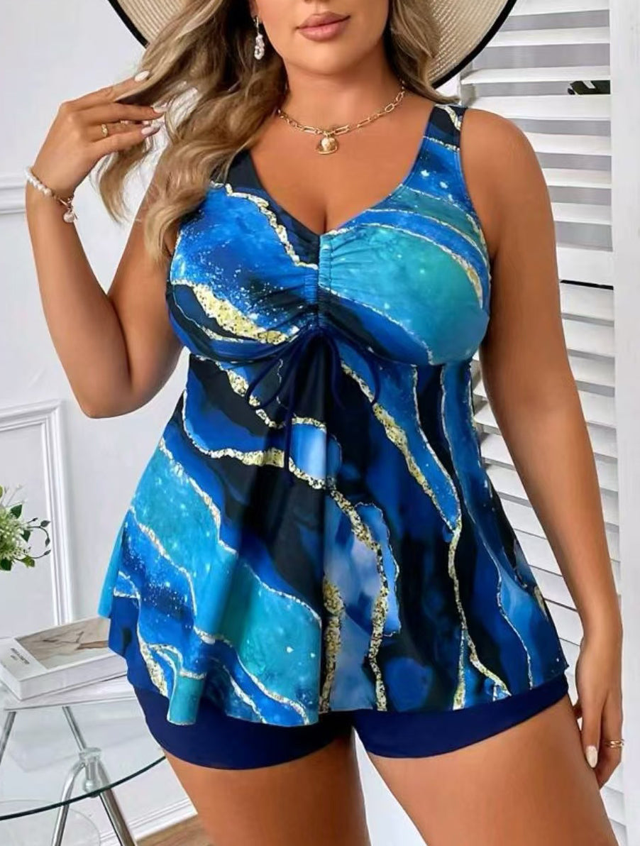 👙【50% zniżki】【S-4XL】👙🌺Letni damski dwuczęściowy kostium kąpielowy z nadrukiem w fale, modny i przyciągający wzrok, przyjemny w dotyku