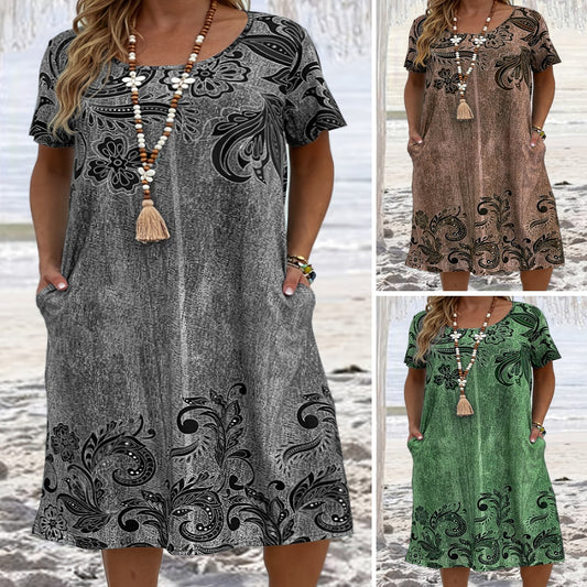 💞【Ostatni dzień zniżek – 50% zniżki na każdy produkt】👗【XL-6XL】Nowa sukienka damska z luźnymi kieszeniami i nadrukiem 3D