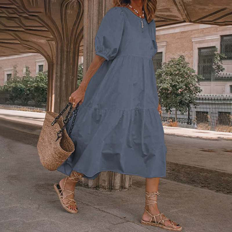 👗Nowość w ofercie 【S-5XL】Letnia sukienka damska w stylu boho z naturalnej bawełny i lnu, z retro okrągłym dekoltem