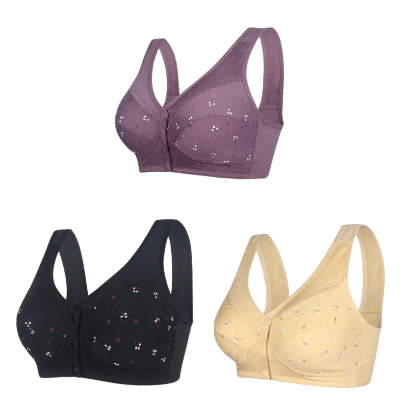 ✨ 【Kup 1, a otrzymasz 2 za darmo】【 40-105kg】 🎉Elegancki bawełniany biustonosz damski w średnim wieku z guzikami-3700785
