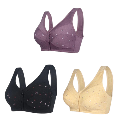 ✨💞【3 kawałki】Elegancki bawełniany biustonosz zapinany z przodu dla pań w średnim wieku 3710247