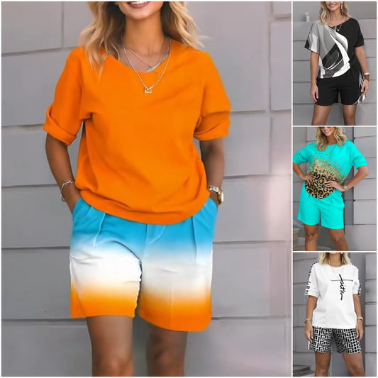🔥【50% ZNIŻKI】😍 【S-4XL】Letni, duży, luźny, swobodny komplet z nadrukiem (top + spodenki)
